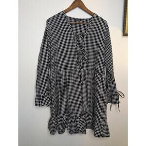 Nasty Gal Collection Women's Dress Size 12 Black White Gingham Tie Neck Tiered